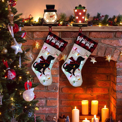 Glitzhome LED Christmas Stockings – 21" Embroidered Linen Stockings, 2-Pack
