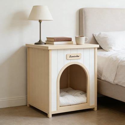 Modern Indoor Wooden Pet House & Side Table – Solid Cedar Furniture for Small Dogs & Cats