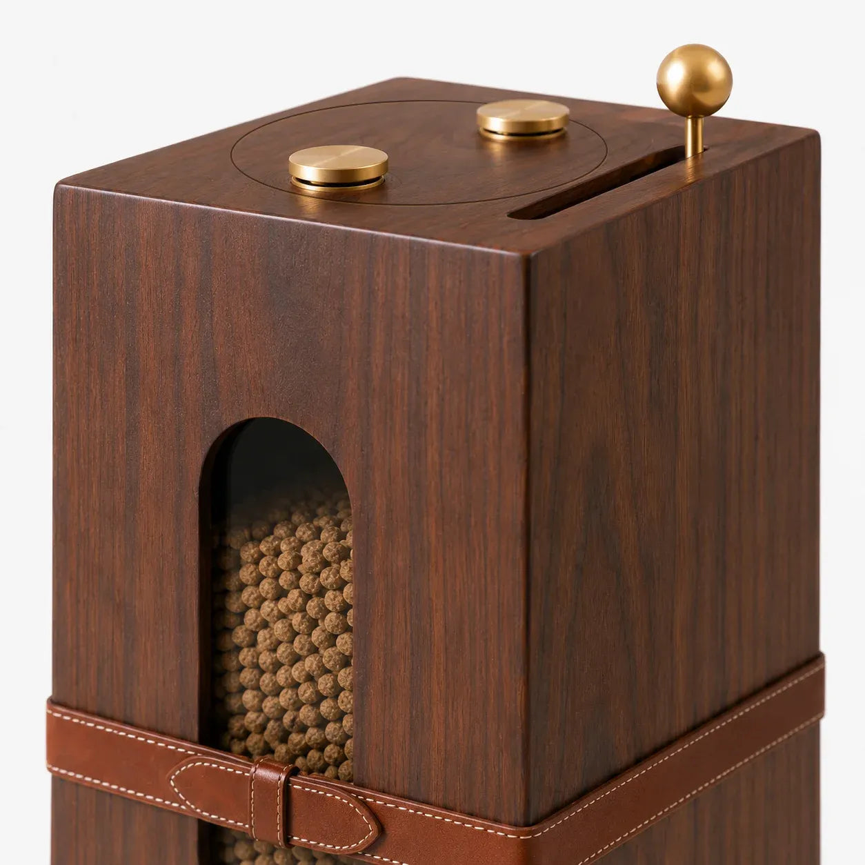 Modern Engineered Wood Pet Feeder Cabinet with Elevated Bowls & Built‑In Storage – Walnut Grain Finish