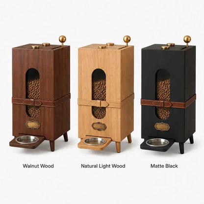 Modern Engineered Wood Pet Feeder Cabinet with Elevated Bowls & Built‑In Storage – Walnut Grain Finish