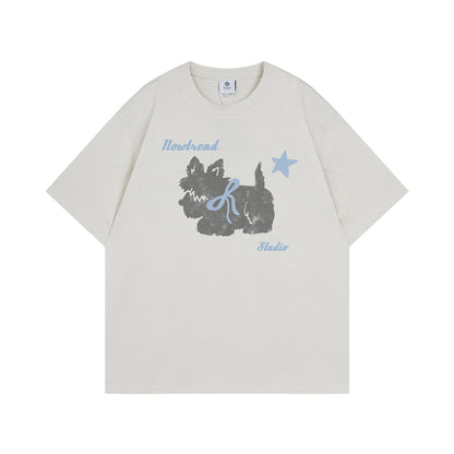 Fun Animal Letter Print Short Sleeve T-Shirt Men's Summer  Loose Casual Versatile Couple Top
