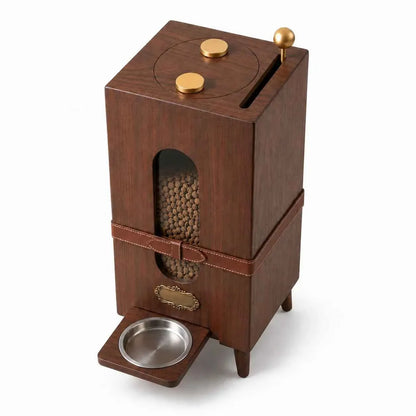 Modern Engineered Wood Pet Feeder Cabinet with Elevated Bowls & Built‑In Storage – Walnut Grain Finish