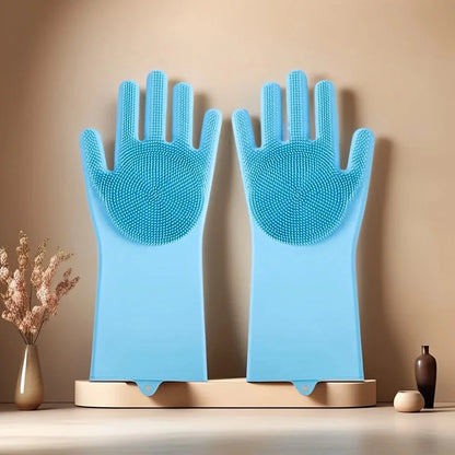 Pet Bathing Glove - Silicone Scrubber Mitt for Dogs & Cats, Massage & Deshedding, Waterproof, Bite-Resistant (Blue/Pink)
