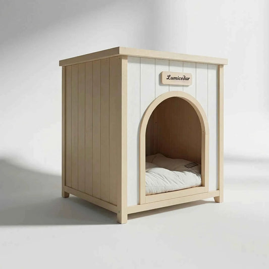 Modern Indoor Wooden Pet House & Side Table – Solid Cedar Furniture for Small Dogs & Cats