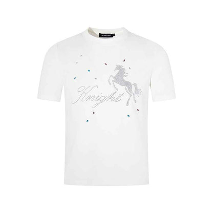 Animal horse rhinestone short sleeved t-shirt