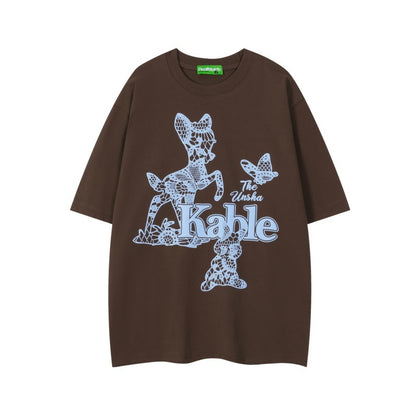 Animal print T-shirt for men and women with loose short sleeves