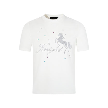 Animal horse rhinestone short sleeved t-shirt