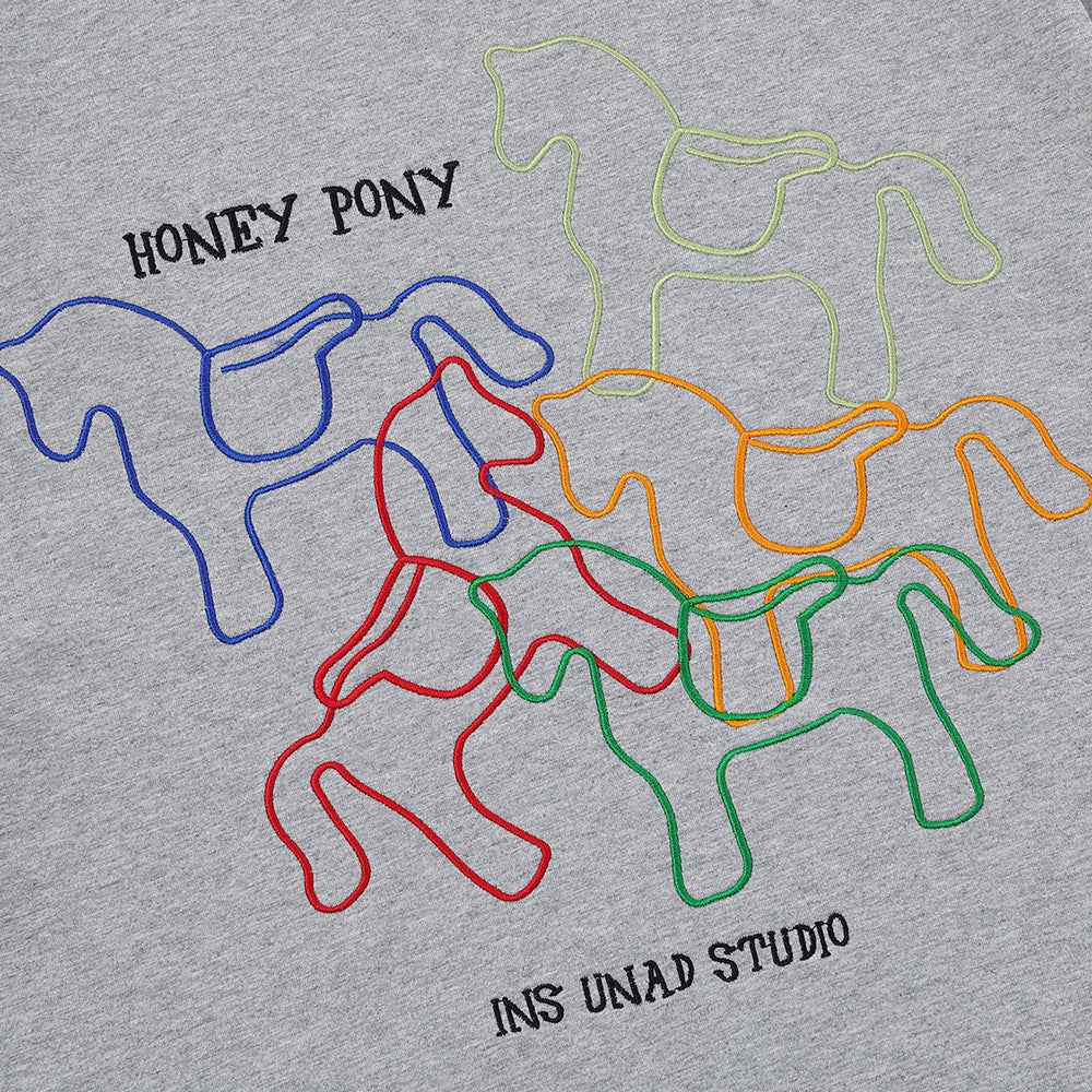 Animal horse 3D embroidery short sleeved t-shirt
