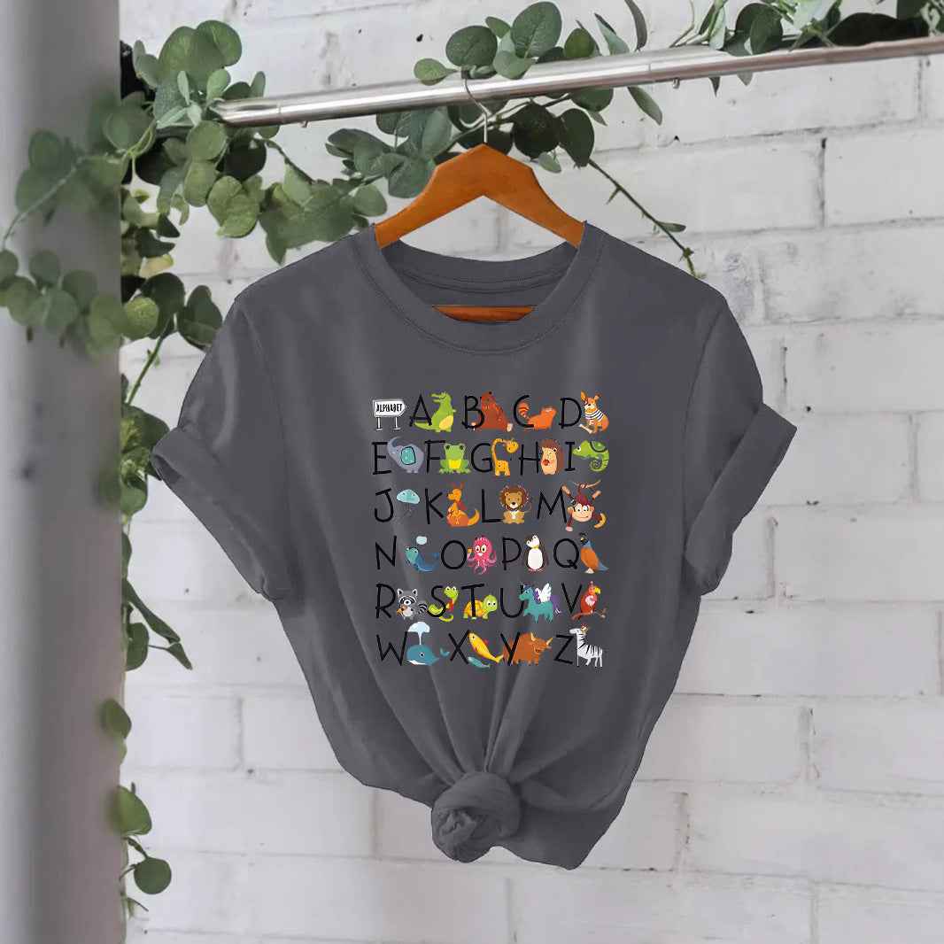 Animal letter pure cotton T-shirt