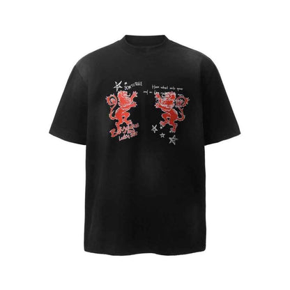 Cartoon animal lion print short sleeved T-shirt