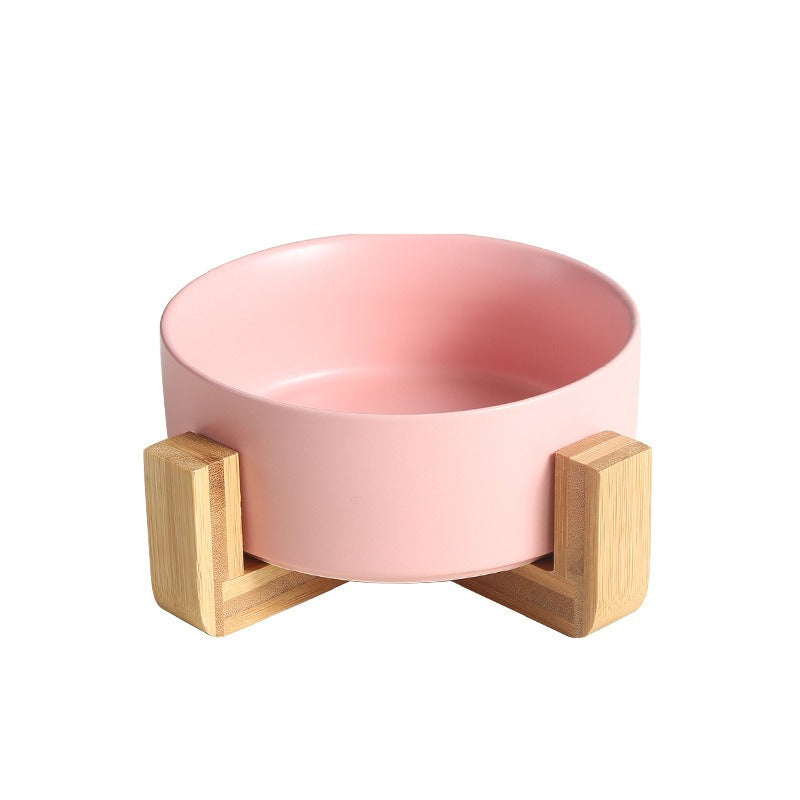 New Cute Pet Cat Bowl, Cat Basin, Ceramic Bowl, Drinking Water, Feeding, Non Slip Belt, Wooden Frame, Anti Overturning