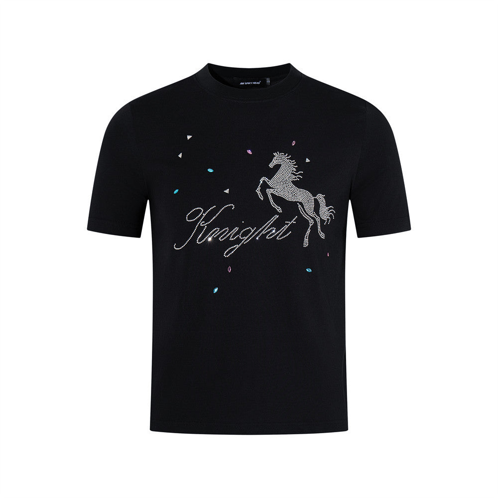 Animal horse rhinestone short sleeved t-shirt