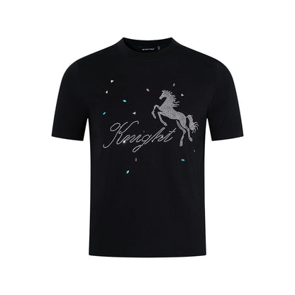 Animal horse rhinestone short sleeved t-shirt