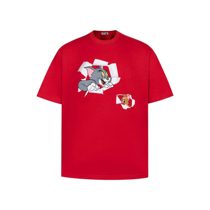 Street Style Beaded Animal Letter Print Short Sleeve T-Shirt Unisex Loose Casual Half Sleeve Tee