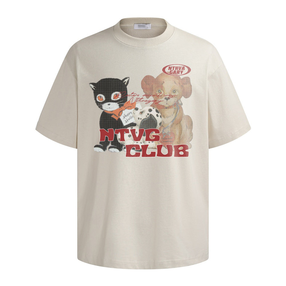 Animal cartoon printed short sleeved T-shirt