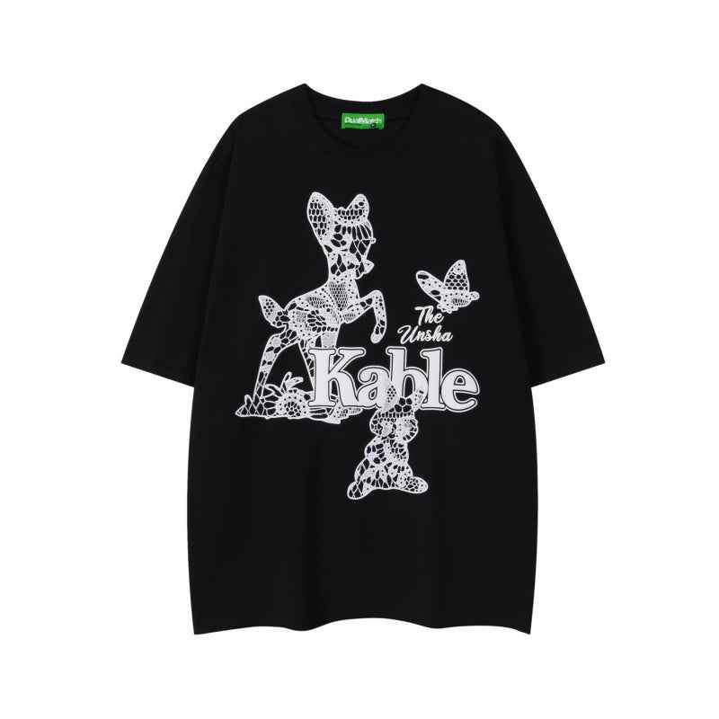 Animal print T-shirt for men and women with loose short sleeves