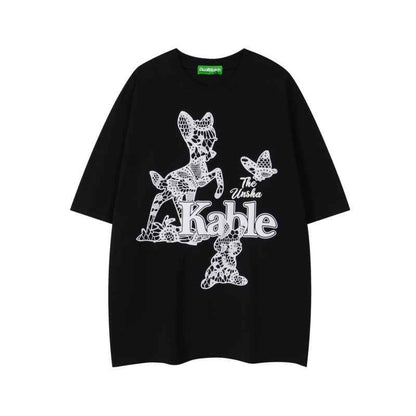 Animal print T-shirt for men and women with loose short sleeves