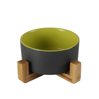 New Cute Pet Cat Bowl, Cat Basin, Ceramic Bowl, Drinking Water, Feeding, Non Slip Belt, Wooden Frame, Anti Overturning