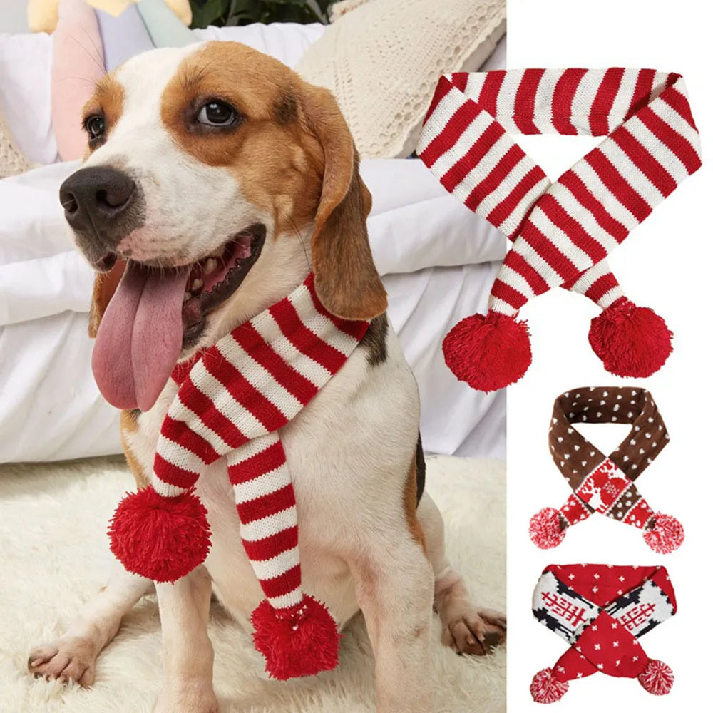 Knitted Christmas Pet Scarf – Cozy Winter Scarf for Dogs & Cats (S/M/L)