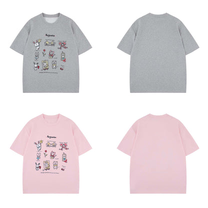 Street Style Fun Animal Letter Print Short Sleeve T-Shirt Unisex Loose Casual Three-Quarter Sleeve