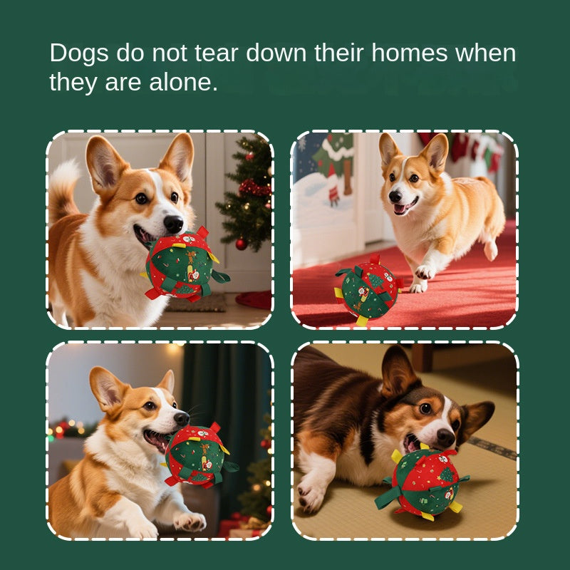 Christmas style dog toy ball outdoor sports ball self fun grinding plush ball small and medium-sized dog training pet toy