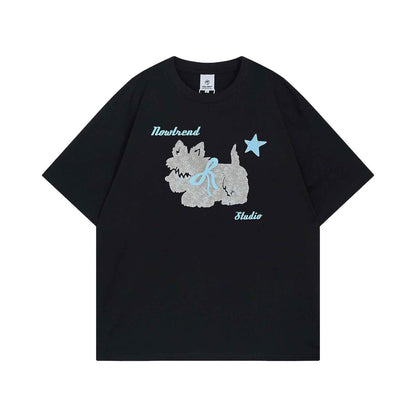 Fun Animal Letter Print Short Sleeve T-Shirt Men's Summer  Loose Casual Versatile Couple Top