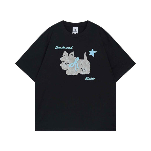 Fun Animal Letter Print Short Sleeve T-Shirt Men's Summer  Loose Casual Versatile Couple Top