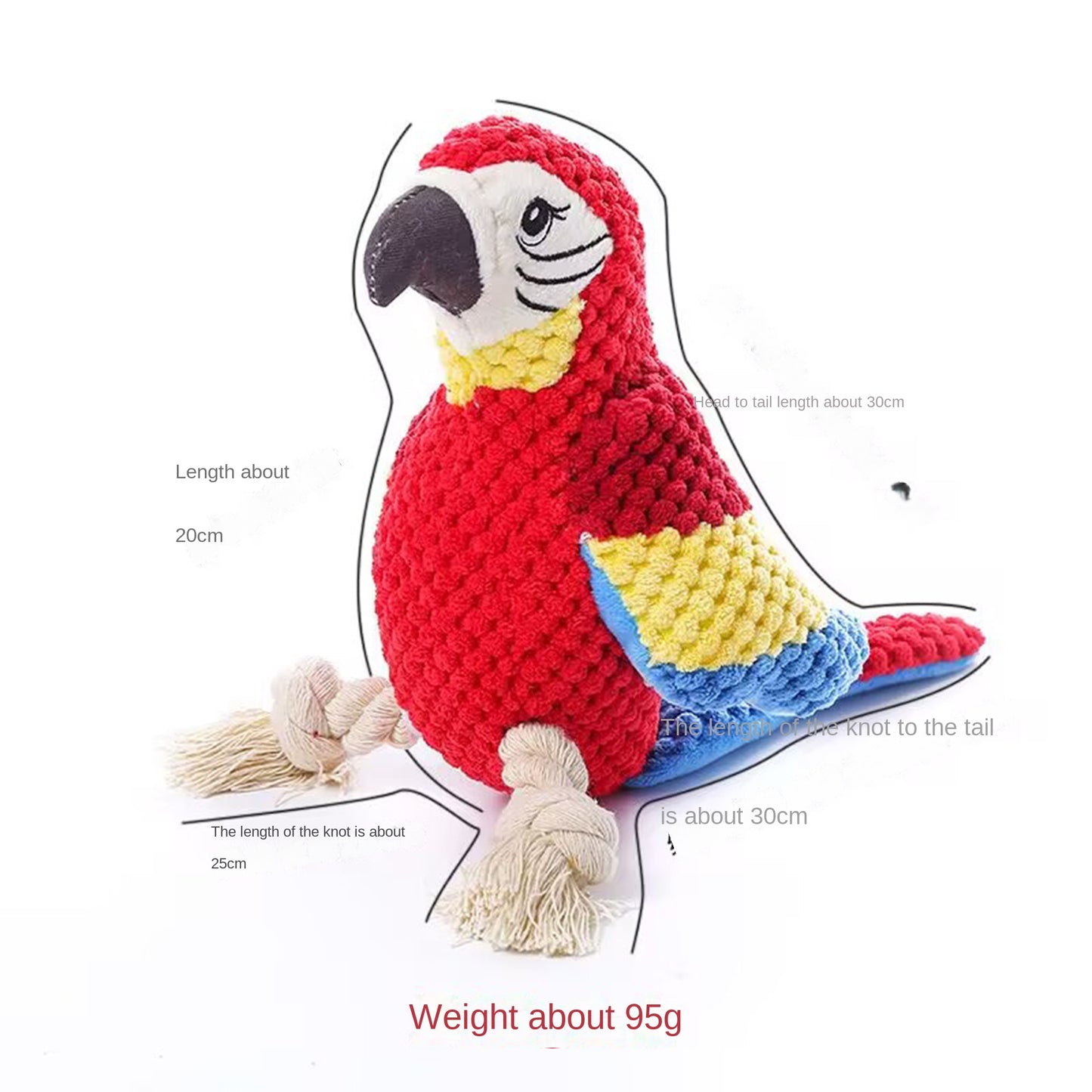 Fuzzy Parrot Toy Rope Knot Chewing Teeth-Cleaning Sound Interactive Play Pet Dog Toy