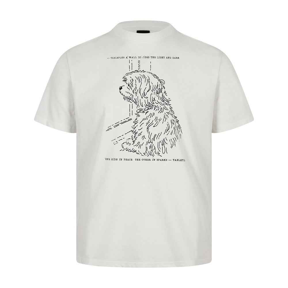 Hand drawn animal dog print short sleeved t-shirt