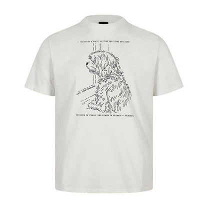 Hand drawn animal dog print short sleeved t-shirt