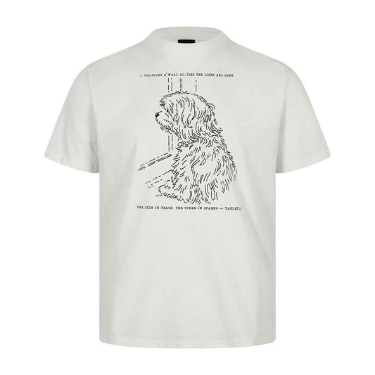 Hand drawn animal dog print short sleeved t-shirt