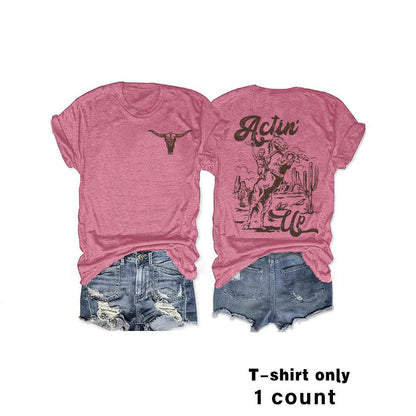 Animal print round neck pullover short sleeved shirt