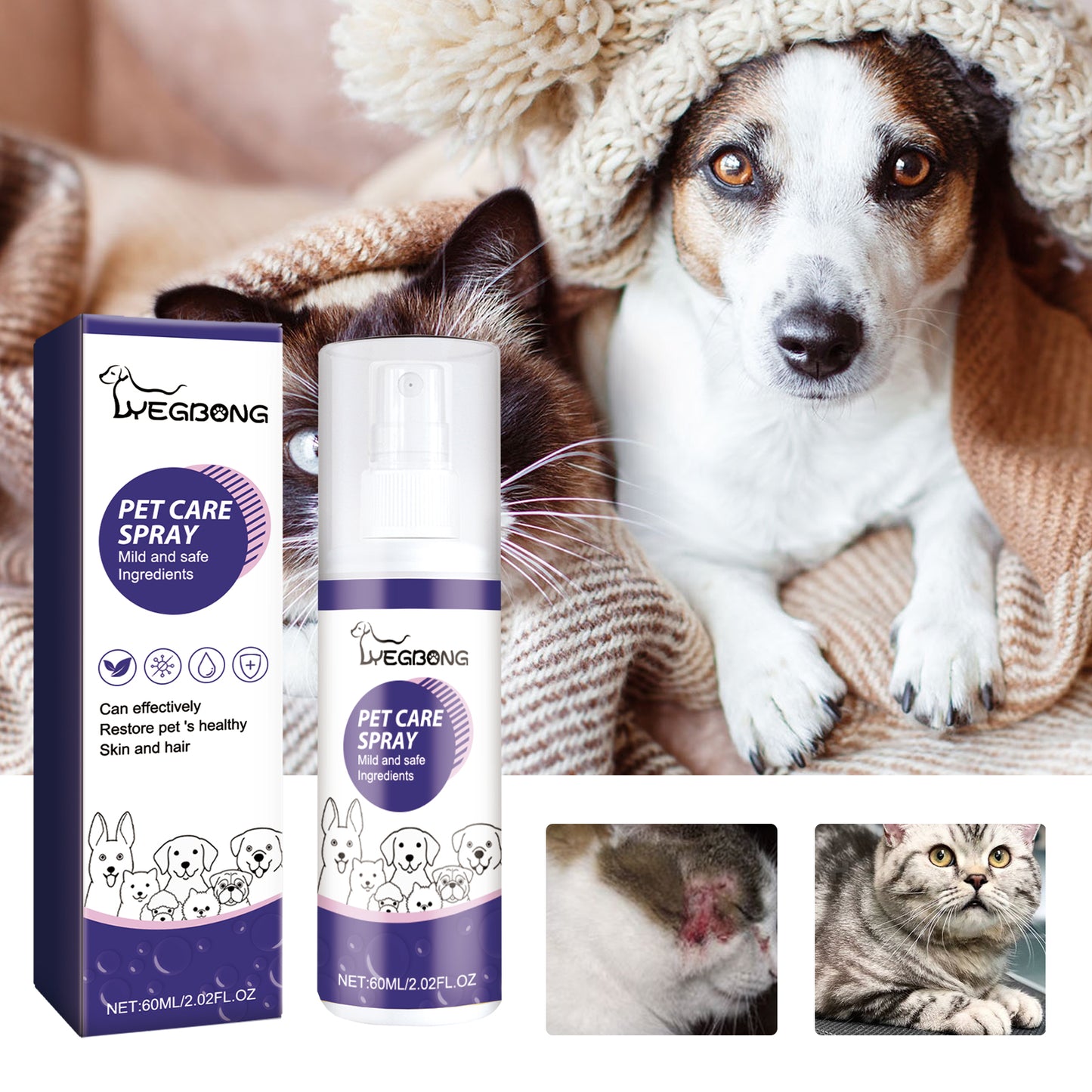 Pet Care Spray, Pet Cat And Dog Skin Wound Care Skin Moss Itchy Repair Spray