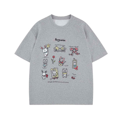 Street Style Fun Animal Letter Print Short Sleeve T-Shirt Unisex Loose Casual Three-Quarter Sleeve