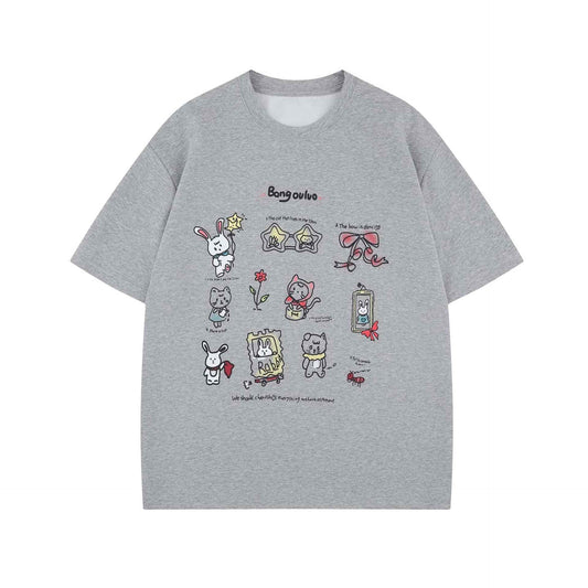 Street Style Fun Animal Letter Print Short Sleeve T-Shirt Unisex Loose Casual Three-Quarter Sleeve
