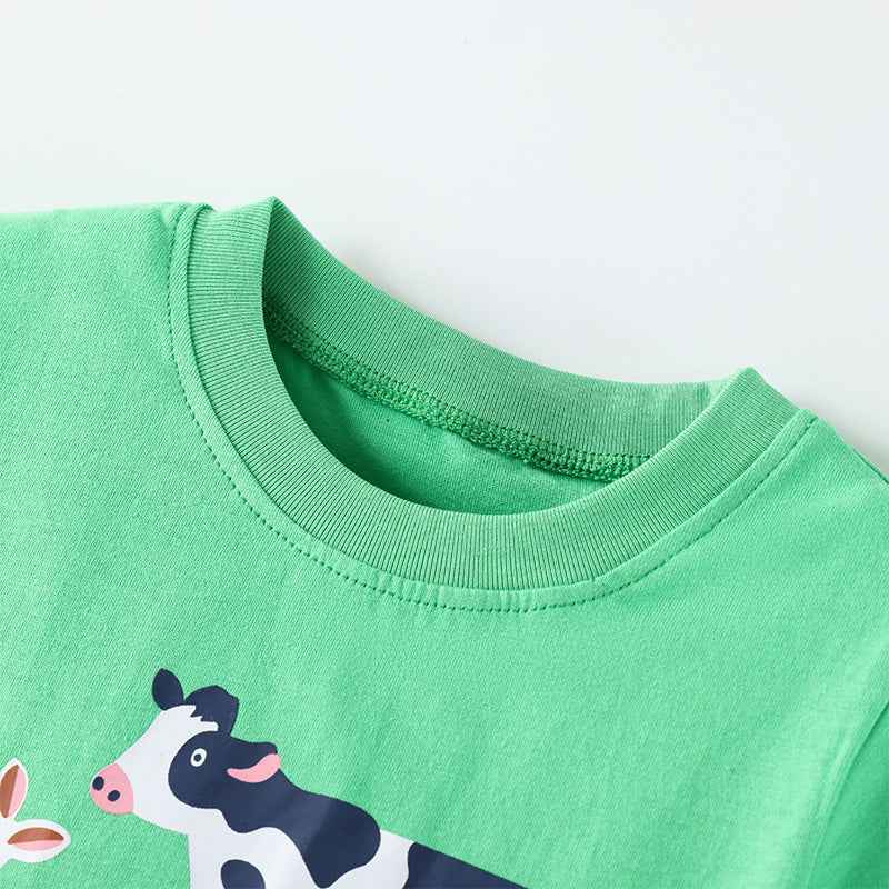 Style Animal Print Short Sleeve Round Neck Children's T-Shirt