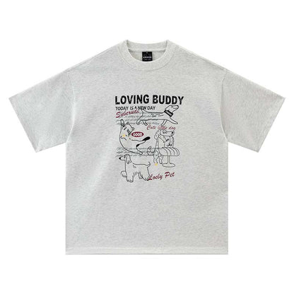 Animal letter printed short sleeved t-shirt