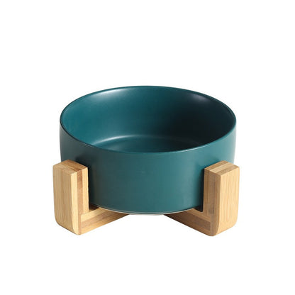 New Cute Pet Cat Bowl, Cat Basin, Ceramic Bowl, Drinking Water, Feeding, Non Slip Belt, Wooden Frame, Anti Overturning