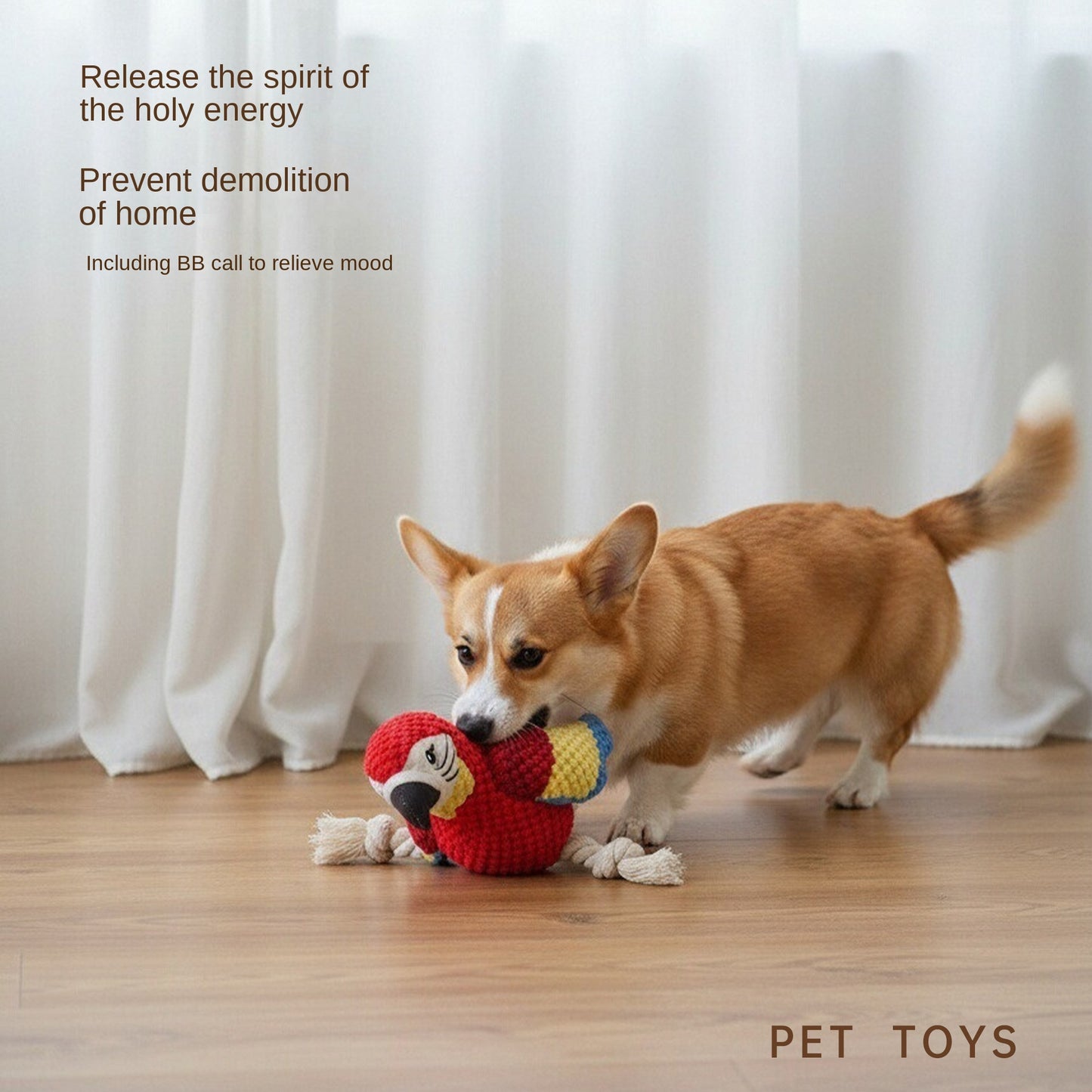 Fuzzy Parrot Toy Rope Knot Chewing Teeth-Cleaning Sound Interactive Play Pet Dog Toy