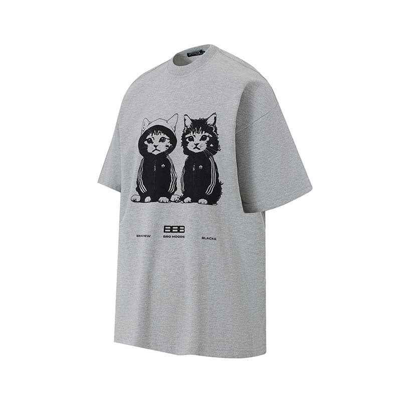 Animal cat printed short sleeved t-shirt