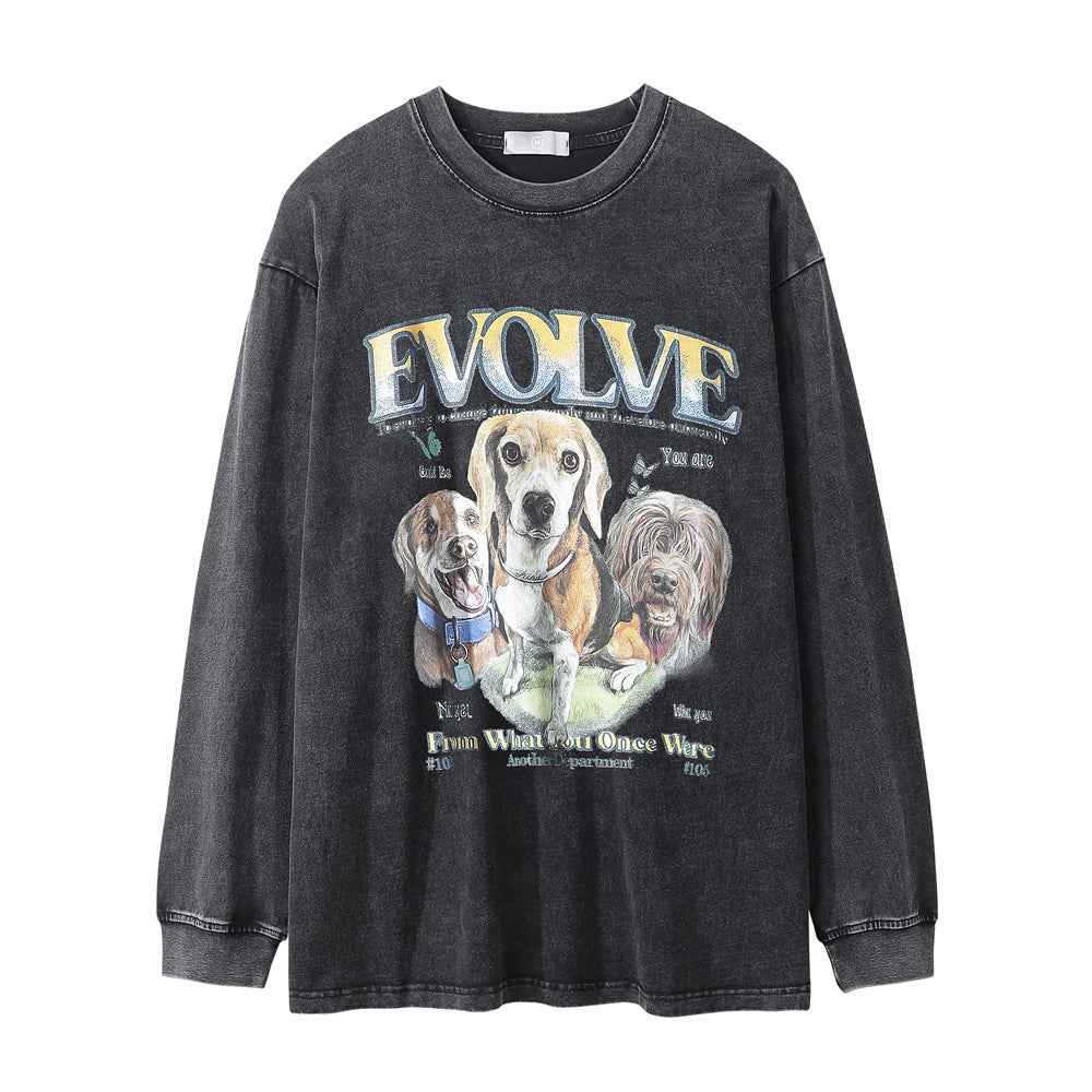 Animal dog printed long sleeved t-shirt