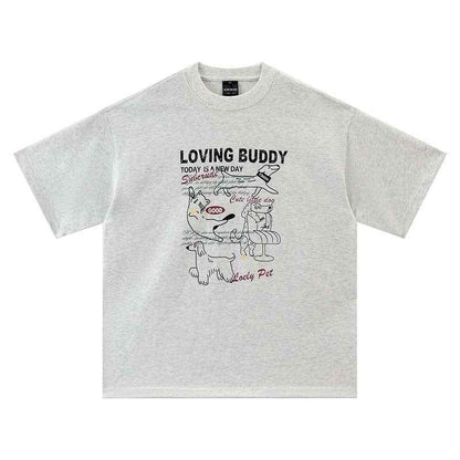 Animal letter printed short sleeved t-shirt