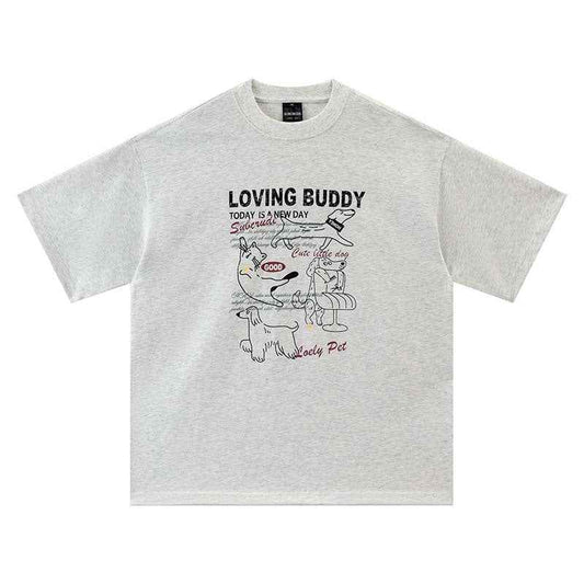 Animal letter printed short sleeved t-shirt