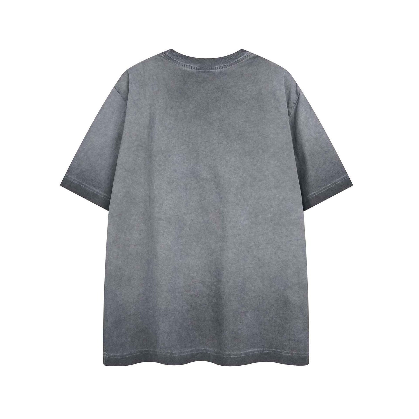 High Street Style Water-Washed Faded Animal Letter Print Short Sleeve T-Shirt Unisex Loose Casual Top