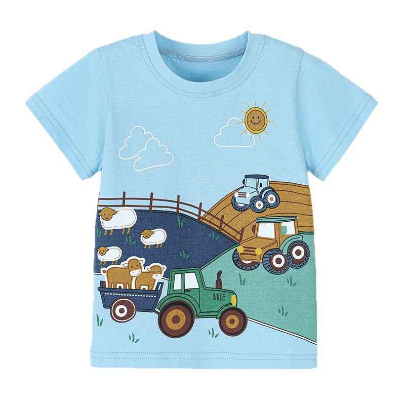 T-Shirt for Boys with Farm Animal and Tractor Print