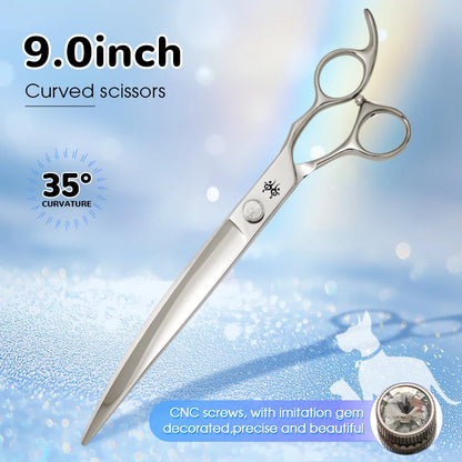 Yijiang Professional 7.5/8/9.0 Inch Pet Grooming Scissors Set of 4 Straight Curved Thinner Chunker Blender Scissors Set