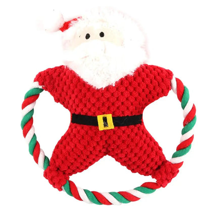 Christmas Plush Squeaker Dog Toy with Rope – Santa, Snowman & Elk Chew Toys