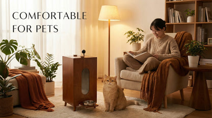 Elevated Wooden Cat Feeder Stand – Matte Black Raised Pet Bowl Holder