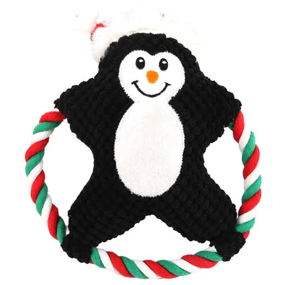 Christmas Plush Squeaker Dog Toy with Rope – Santa, Snowman & Elk Chew Toys