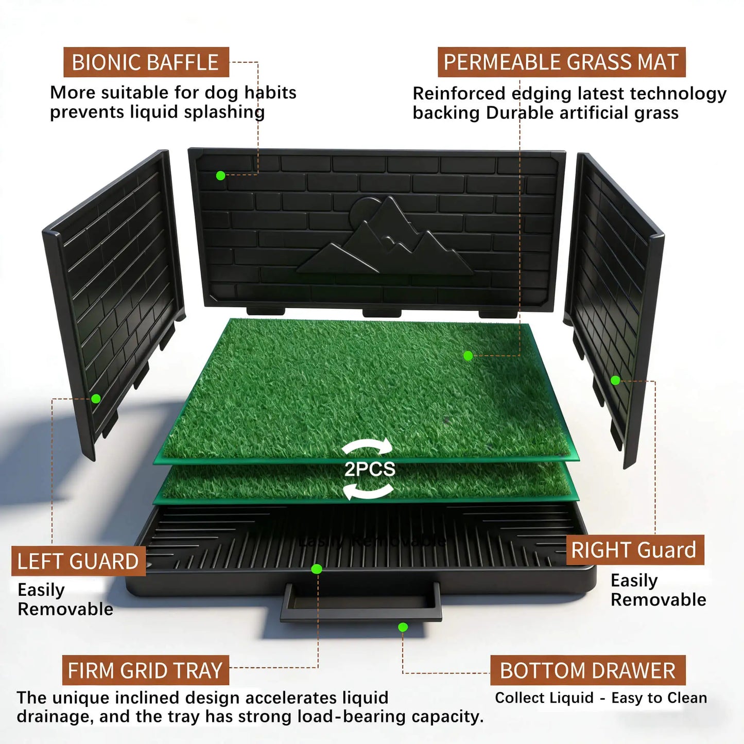 Dog Grass Pad with Tray Indoor Dog Potty 3 High Walls Training Equipment, Male Toilet with Grid, Dog Toilet Dog Litter Box